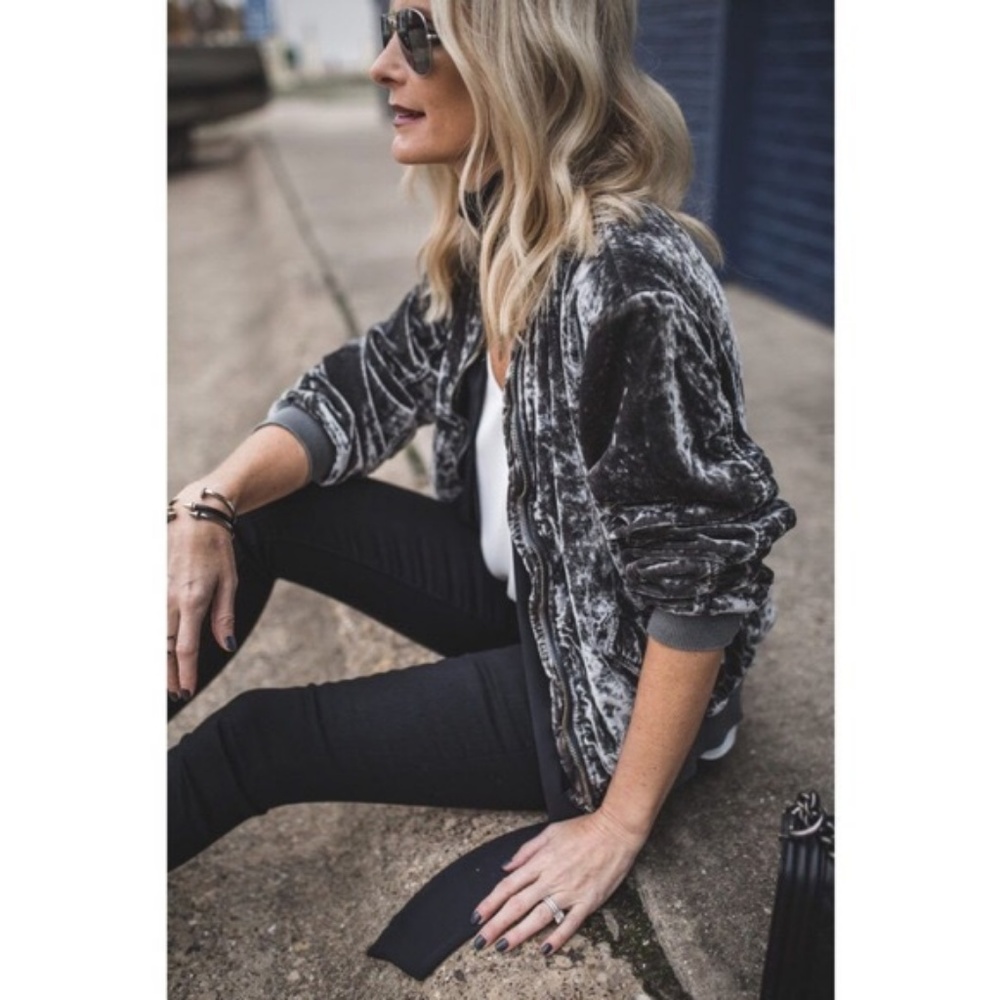 Free People Ruched Velvet Bomber